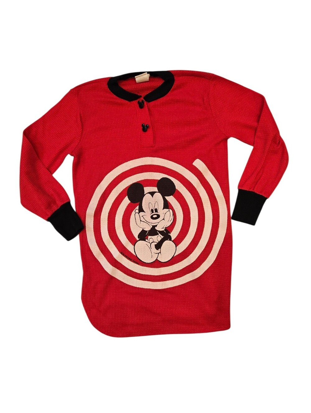 Vintage 90's Red Mickey Mouse Graphic Long Sleeved Waffle Shirt